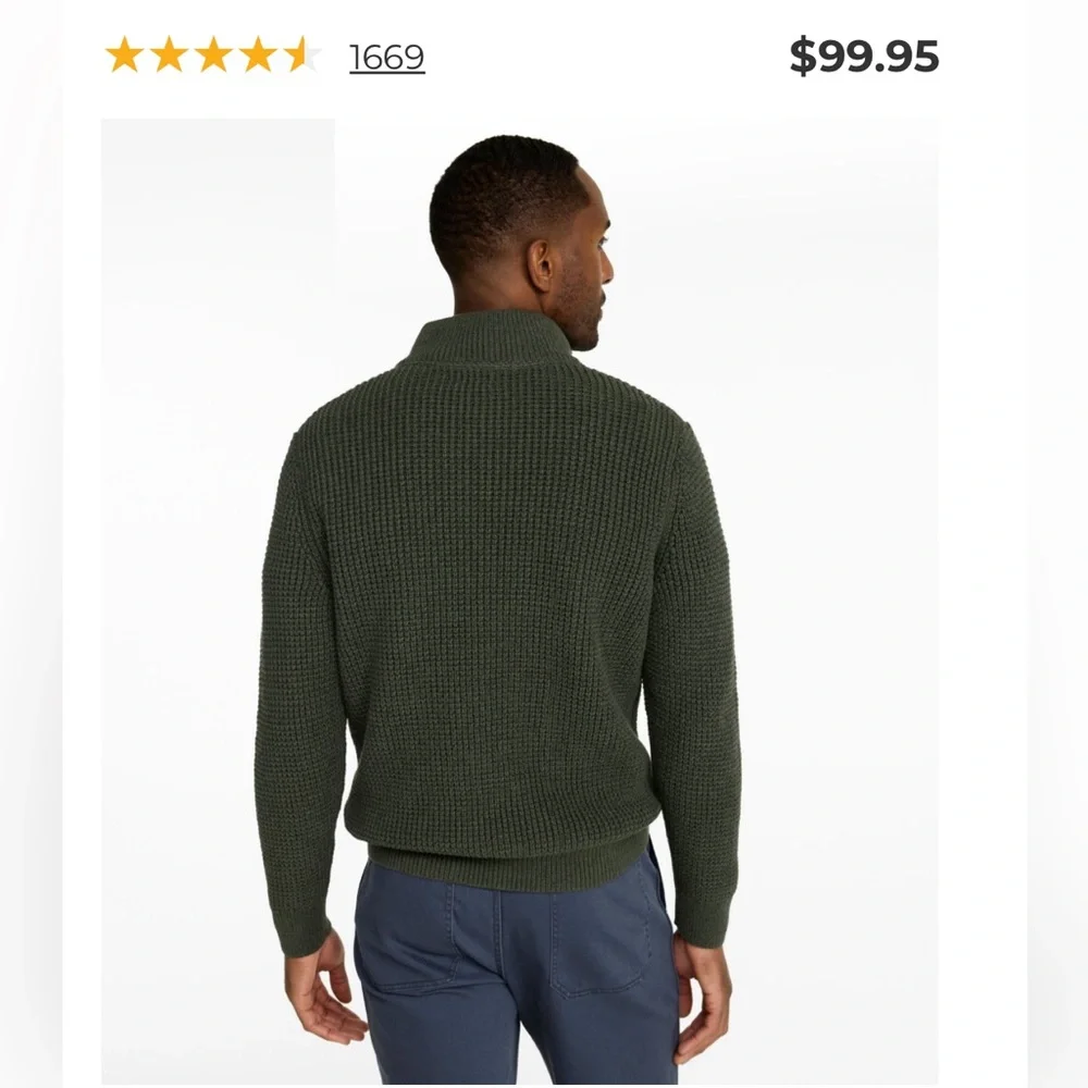 NWT L.L. Bean men’s organic cotton waffle knit 1/4 zip sweater L Tall rust brown